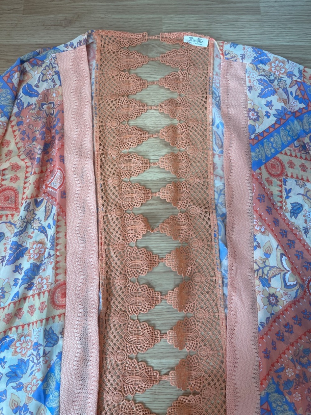 Miss Me Orange Paisley Crochet Western Boho Kimono Top Size Small - Picture 5 of 10